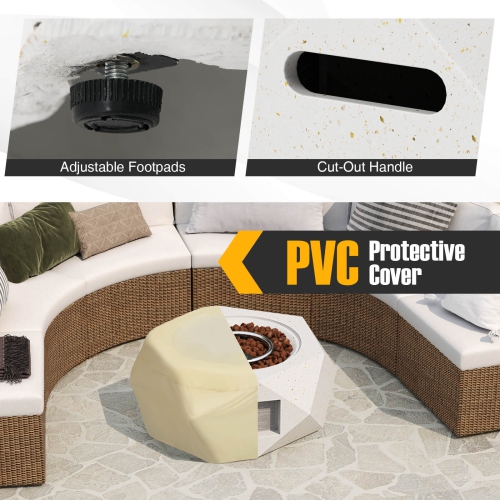 Foyer au gaz propane hexagonal Terrazzo de 28 po de Costway avec brûleur en acier inoxydable et pierres de lave