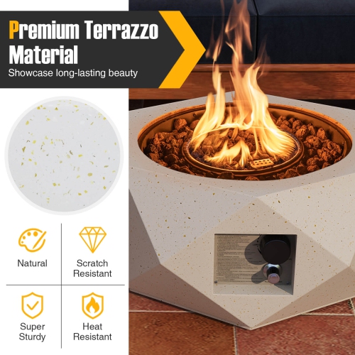 Foyer au gaz propane hexagonal Terrazzo de 28 po de Costway avec brûleur en acier inoxydable et pierres de lave