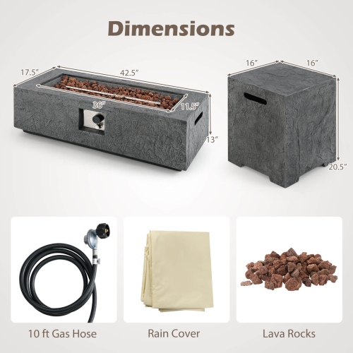 Costway 42.5" Magnesium Oxide Propane Gas Fire Pit with Hideaway Tank Holder Lava Rocks