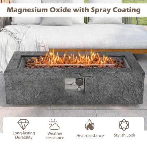 Costway 42.5" Magnesium Oxide Propane Gas Fire Pit with Hideaway Tank Holder Lava Rocks