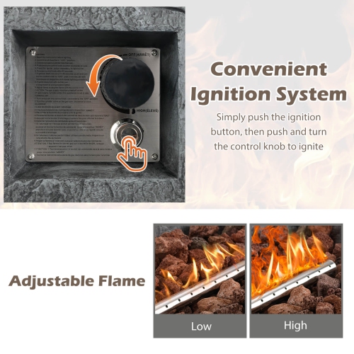 Costway 42.5" Magnesium Oxide Propane Gas Fire Pit with Hideaway Tank Holder Lava Rocks