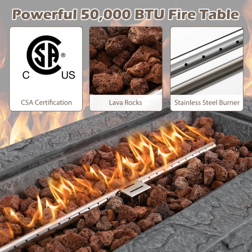 Costway 42.5" Magnesium Oxide Propane Gas Fire Pit with Hideaway Tank Holder Lava Rocks