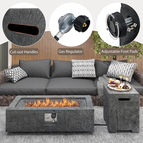 Costway 42.5" Magnesium Oxide Propane Gas Fire Pit with Hideaway Tank Holder Lava Rocks