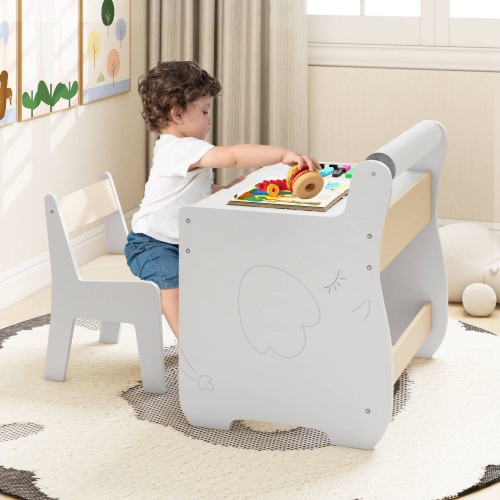 Costway 3 In 1 Kids Wood Table and Chair Set with Detachable Tabletop Hidden Storage Paper