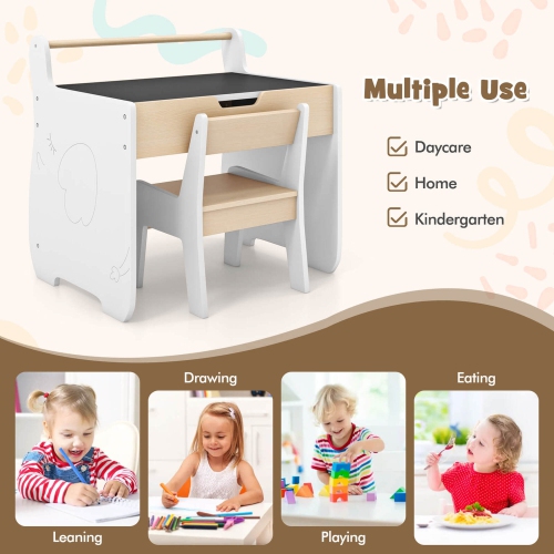 Costway 3 In 1 Kids Wood Table and Chair Set with Detachable Tabletop Hidden Storage Paper