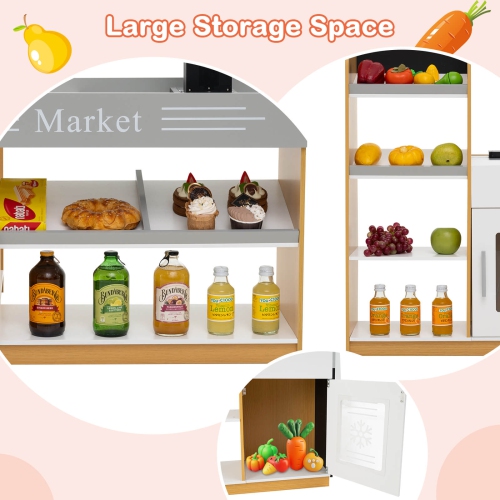 Costway Kids Grocery Store with Shopping Cart Cash Register Scanner Blackboards Toddlers