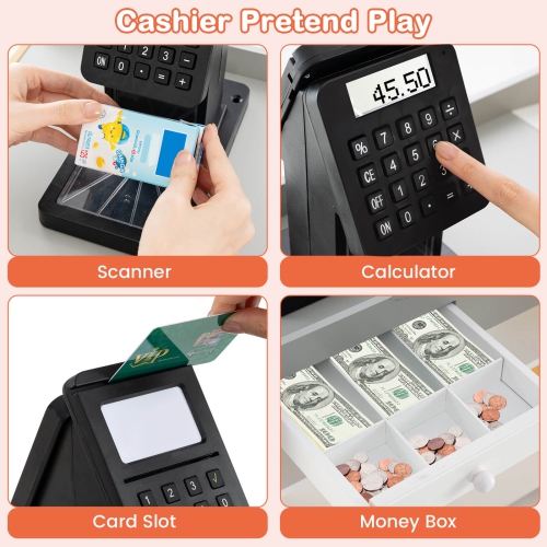 Costway Kids Grocery Store with Shopping Cart Cash Register Scanner Blackboards Toddlers