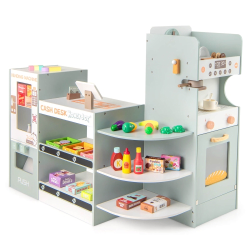 COSTWAY  Kids Grocery Store Playset With Vending Machine Checkout Counter Coffee Maker