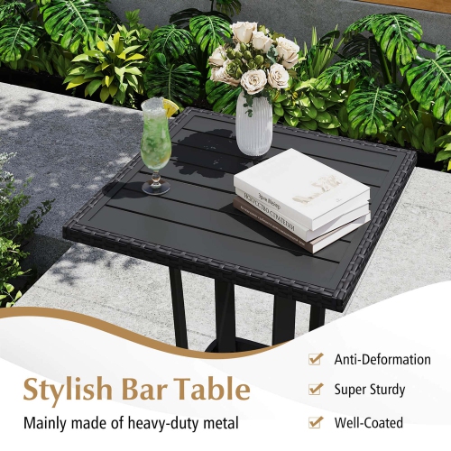 Costway 3 PCS Patio Wicker Bar Set Rattan Chairs & Square Table with Heavy-Duty Metal Frame