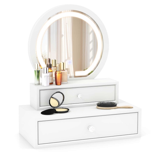 COSTWAY  Vanity Mirror With 2 Slide-Out Drawers 3 Lighting Modes & Adjustable Brightness