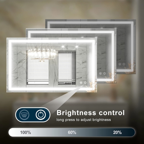 40 x 24 Bathroom LED Mirror Home Decor Vanity Makeup Mirror Dimmable Anti-Fog Wall Mounted Birthday Gift Wedding Gift