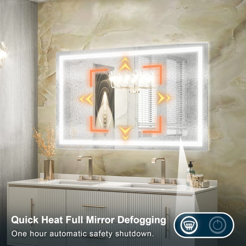 40 x 24 Bathroom LED Mirror Home Decor Vanity Makeup Mirror Dimmable Anti-Fog Wall Mounted Birthday Gift Wedding Gift