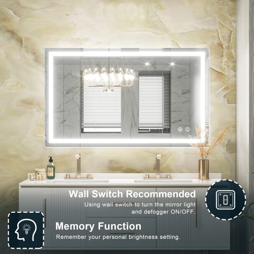 40 x 24 Bathroom LED Mirror Home Decor Vanity Makeup Mirror Dimmable Anti-Fog Wall Mounted Birthday Gift Wedding Gift
