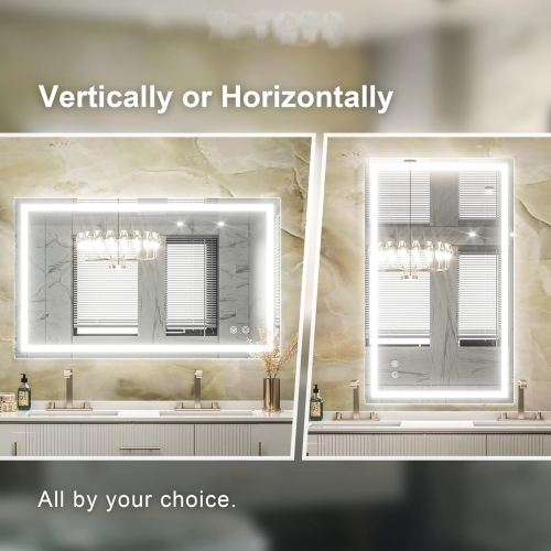 40 x 24 Bathroom LED Mirror Home Decor Vanity Makeup Mirror Dimmable Anti-Fog Wall Mounted Birthday Gift Wedding Gift