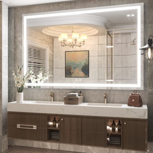 NIERBO  60 X 40 Bathroom Led Mirror Home Decor Vanity Makeup Mirror Dimmable Anti-Fog Wall Mounted Birthday Gift Wedding Gift