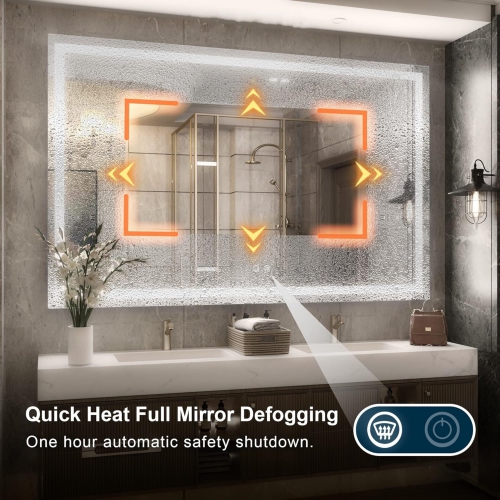 60 x 40 Bathroom LED Mirror Home Decor Vanity Makeup Mirror Dimmable Anti-Fog Wall Mounted Birthday Gift Wedding Gift