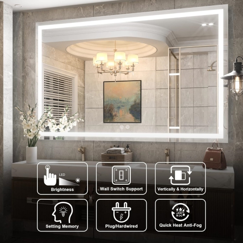 60 x 40 Bathroom LED Mirror Home Decor Vanity Makeup Mirror Dimmable Anti-Fog Wall Mounted Birthday Gift Wedding Gift
