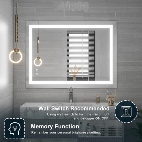 36 x 28 Bathroom LED Mirror Home Decor Vanity Makeup Mirror Dimmable Anti-Fog Wall Mounted Birthday Gift Wedding Gift