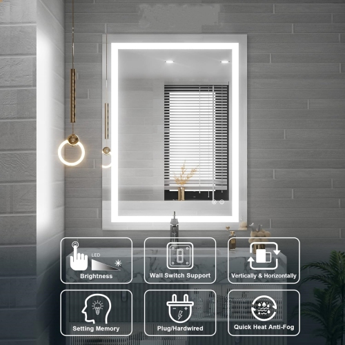 36 x 28 Bathroom LED Mirror Home Decor Vanity Makeup Mirror Dimmable Anti-Fog Wall Mounted Birthday Gift Wedding Gift