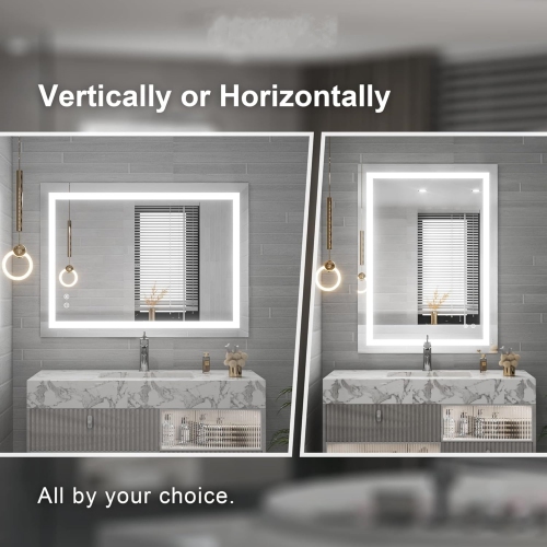 36 x 28 Bathroom LED Mirror Home Decor Vanity Makeup Mirror Dimmable Anti-Fog Wall Mounted Birthday Gift Wedding Gift