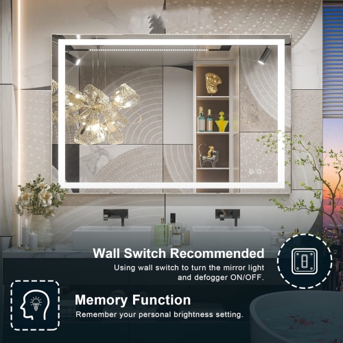 40 x 32 Bathroom LED Mirror Home Decor Vanity Makeup Mirror Dimmable Anti-Fog Wall Mounted Birthday Gift Wedding Gift