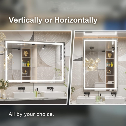 40 x 32 Bathroom LED Mirror Home Decor Vanity Makeup Mirror Dimmable Anti-Fog Wall Mounted Birthday Gift Wedding Gift