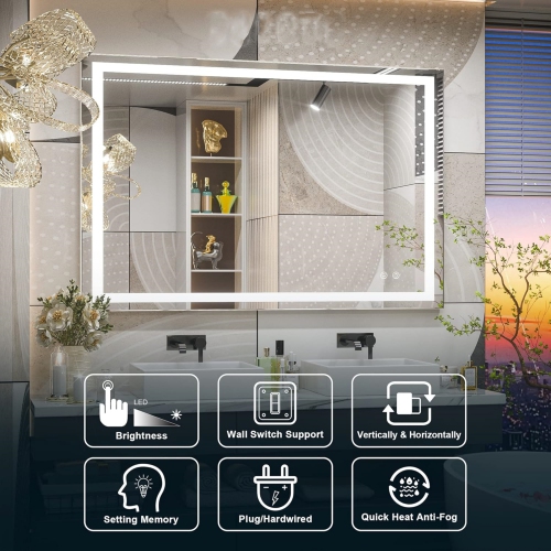 40 x 32 Bathroom LED Mirror Home Decor Vanity Makeup Mirror Dimmable Anti-Fog Wall Mounted Birthday Gift Wedding Gift
