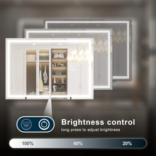 48 x 36 Bathroom LED Mirror Home Decor Vanity Makeup Mirror Dimmable Anti-Fog Wall Mounted Birthday Gift Wedding Gift