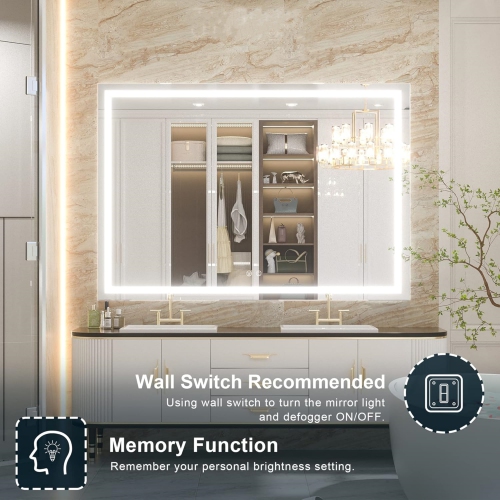 48 x 36 Bathroom LED Mirror Home Decor Vanity Makeup Mirror Dimmable Anti-Fog Wall Mounted Birthday Gift Wedding Gift