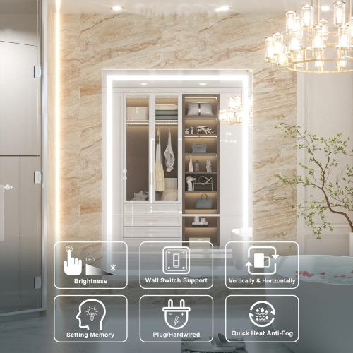 48 x 36 Bathroom LED Mirror Home Decor Vanity Makeup Mirror Dimmable Anti-Fog Wall Mounted Birthday Gift Wedding Gift