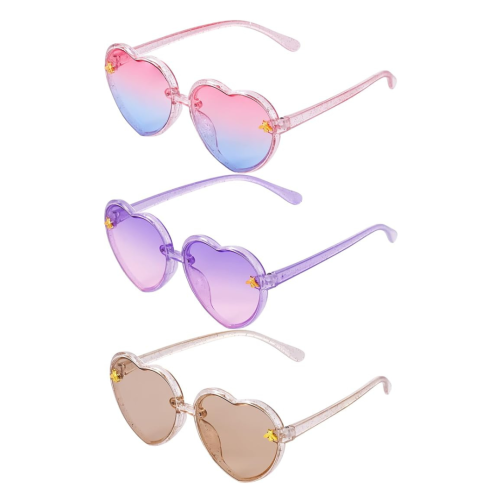 3 Pieces Kids Heart Shaped Sunglasses Stylish Cute Bee Sunglasses for Toddler Girls Age 3-10 Outdoor Beach Eyewear