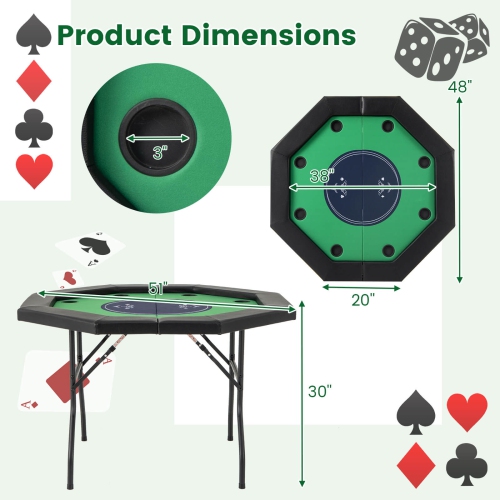 Table de poker pliable de 48&nbsp;po de Costway pour table Blackjack Texas Hold'em portative de 8 joueurs