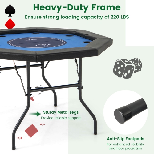 Table de poker pliable de 48&nbsp;po de Costway pour table Blackjack Texas Hold'em portative de 8 joueurs