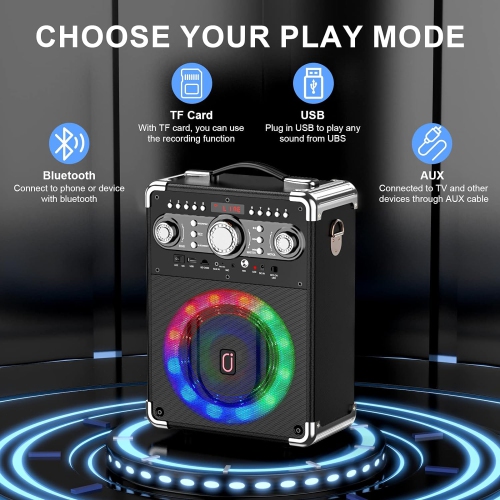 S8-T Karaoke Machine with 3 Wireless Microphones, Portable Karaoke Machine for Party, TWS Wirelss Kareokee PA System Party Speaker w/Disco Lights,