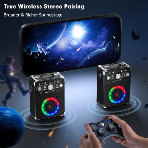 S8-T Karaoke Machine with 3 Wireless Microphones, Portable Karaoke Machine for Party, TWS Wirelss Kareokee PA System Party Speaker w/Disco Lights,