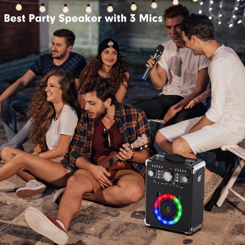 S8-T Karaoke Machine with 3 Wireless Microphones, Portable Karaoke Machine for Party, TWS Wirelss Kareokee PA System Party Speaker w/Disco Lights,
