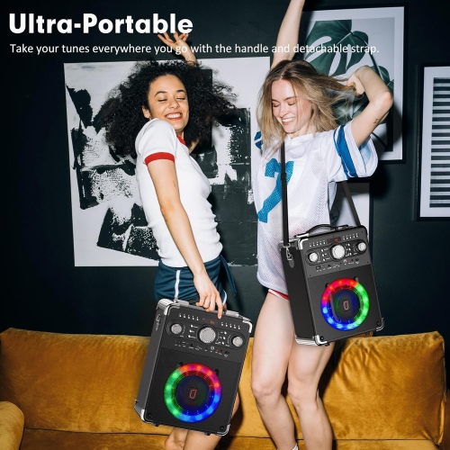 S8-T Karaoke Machine with 3 Wireless Microphones, Portable Karaoke Machine for Party, TWS Wirelss Kareokee PA System Party Speaker w/Disco Lights,