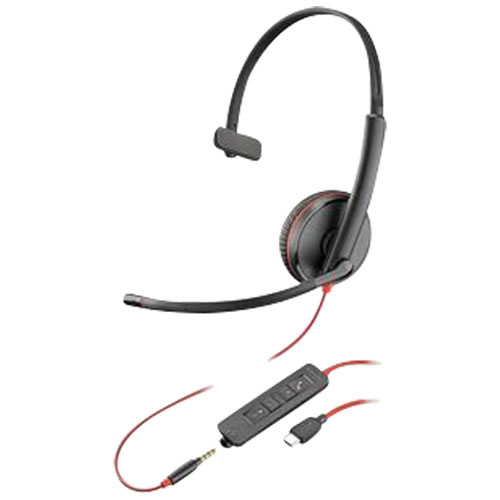 HP Poly Blackwire 3200 On-Ear Noise Cancelling Wired Headset - Black