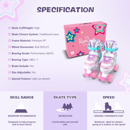Runcinds Toddler Roller Skates for Girls Kids, 4 Size Adjustable Kids Roller Skates for Little Girls with Light Up Whe..