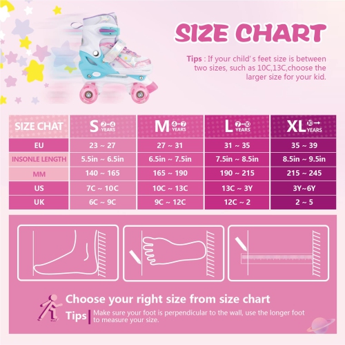 Runcinds Toddler Roller Skates for Girls Kids, 4 Size Adjustable Kids Roller Skates for Little Girls with Light Up Whe..