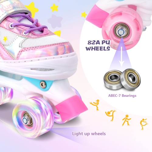 Runcinds Toddler Roller Skates for Girls Kids, 4 Size Adjustable Kids Roller Skates for Little Girls with Light Up Whe..
