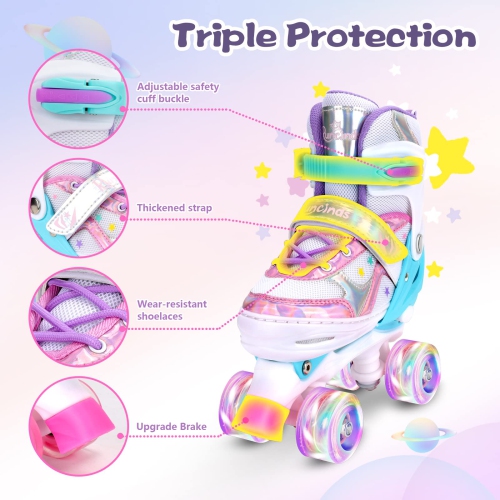 Runcinds Toddler Roller Skates for Girls Kids, 4 Size Adjustable Kids Roller Skates for Little Girls with Light Up Whe..