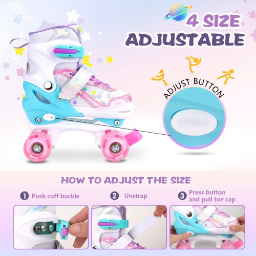 Runcinds Toddler Roller Skates for Girls Kids, 4 Size Adjustable Kids Roller Skates for Little Girls with Light Up Whe..
