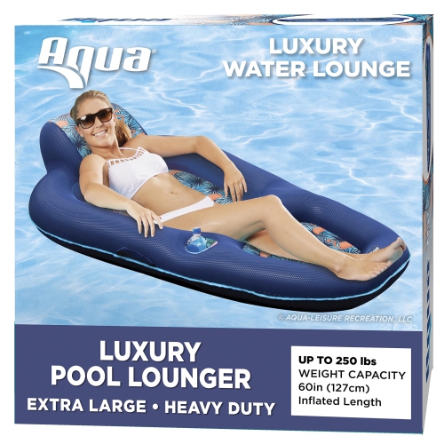 Aqua Luxury Water Lounge, X-Large, Inflatable Pool Float with Headrest, Backrest & Footrest, Palm Beach Flamingo