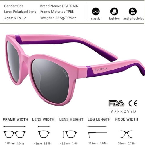 DEAFRAIN Kids Sunglasses Polarized Sport TPEE Unbreakable Flexible UV Protection for Boys Girls Age 6-12