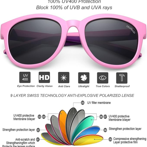 DEAFRAIN Kids Sunglasses Polarized Sport TPEE Unbreakable Flexible UV Protection for Boys Girls Age 6-12