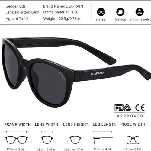 DEAFRAIN Kids Sunglasses Polarized Sport TPEE Unbreakable Flexible UV Protection for Boys Girls Age 6-12