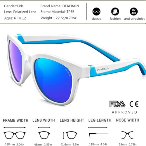 DEAFRAIN Kids Sunglasses Polarized Sport TPEE Unbreakable Flexible UV Protection for Boys Girls Age 6-12