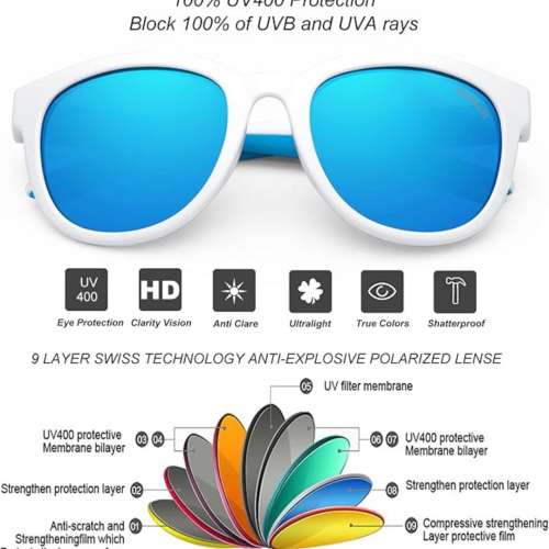 DEAFRAIN Kids Sunglasses Polarized Sport TPEE Unbreakable Flexible UV Protection for Boys Girls Age 6-12