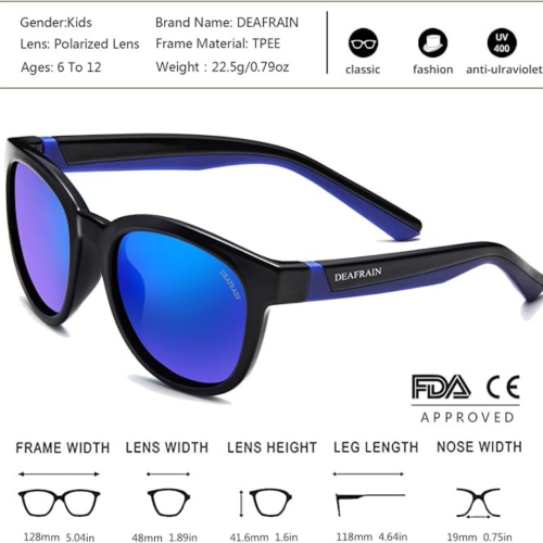 DEAFRAIN Kids Sunglasses Polarized Sport TPEE Unbreakable Flexible UV Protection for Boys Girls Age 6-12
